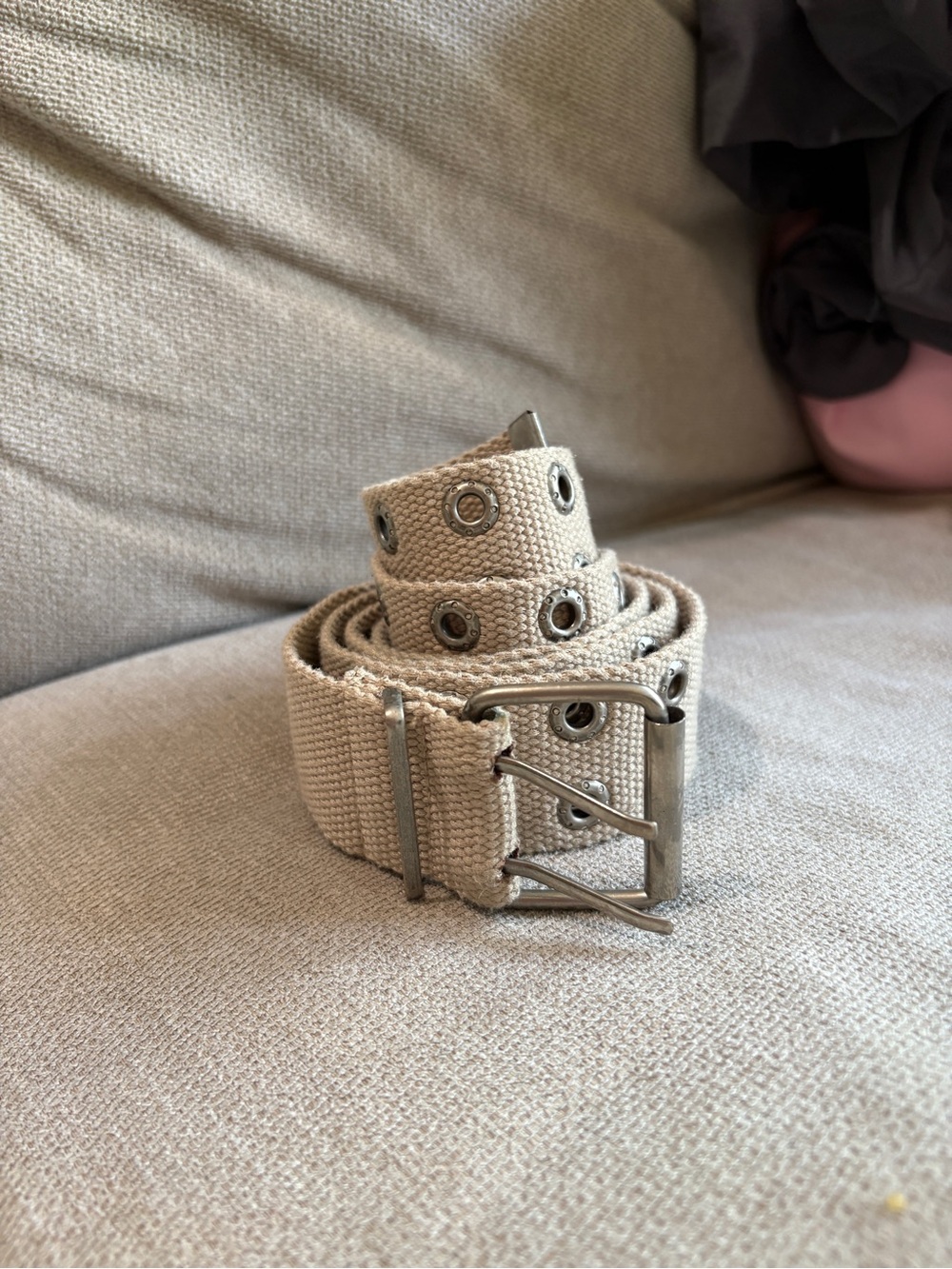 Canvas Grommet Belt in Beige